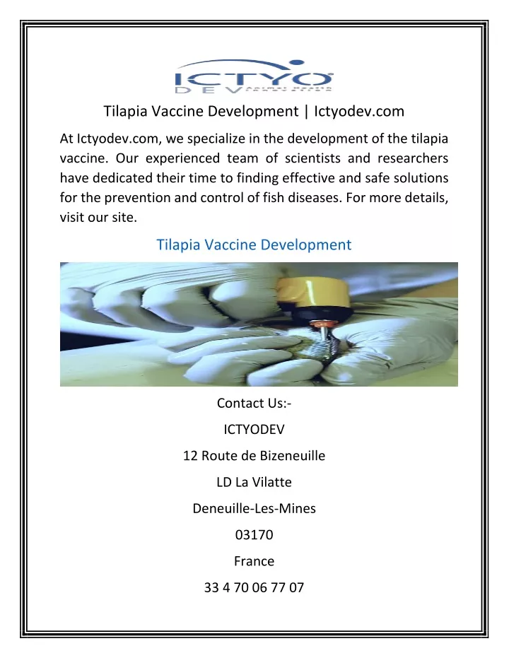 tilapia vaccine development ictyodev com