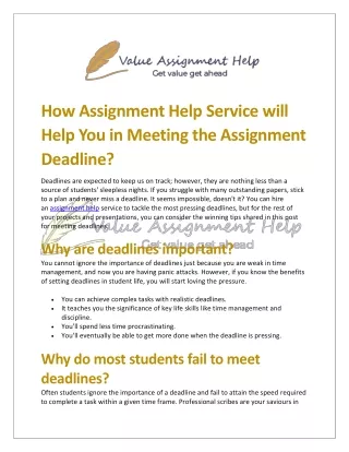 How Assignment Help Service Will Help You in Meeting the Assignment Deadline?