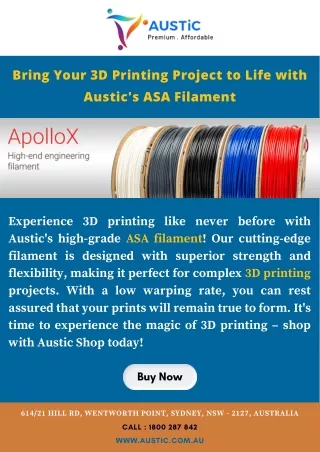 Bring Your 3D Printing Project to Life with Austic's ASA Filament