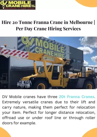 Hire 20 Tonne Franna Crane in Melbourne  Per Day Crane Hiring Services