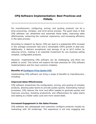 CPQ Software Implementation: Best Practices and Pitfalls