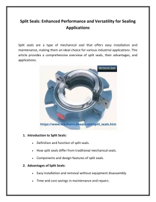 Split Seals Enhanced Performance and Versatility for Sealing Applications