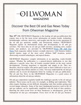 Discover the Best Oil and Gas News Today from Oilwoman Magazine