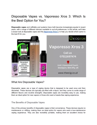 Disposable Vapes vs. Vaporesso Xros 3: Which Is the Best Option for You?