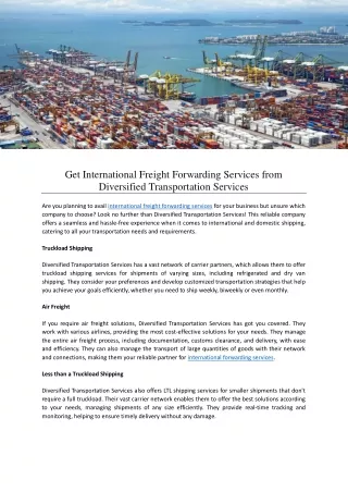 Get International Freight Forwarding Services from Diversified Transportation Services