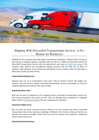Shipping With Diversified Transportation Services A No-Brainer for Businesses