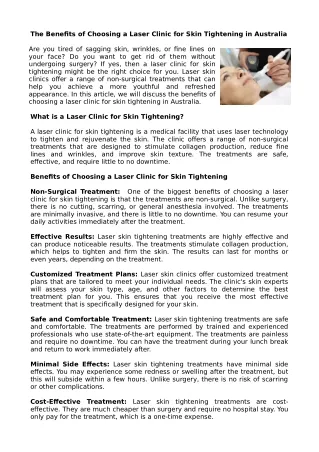 The Benefits of Choosing a Laser Clinic for Skin Tightening in Australia