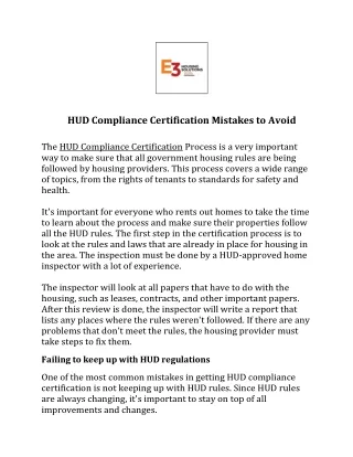 HUD Compliance Certification Mistakes to Avoid | E3 Housing