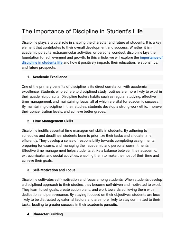 the importance of discipline in student s life