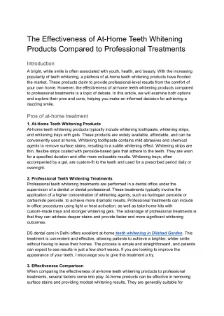 The Effectiveness of At-Home Teeth Whitening to Proffesioanal Treatment