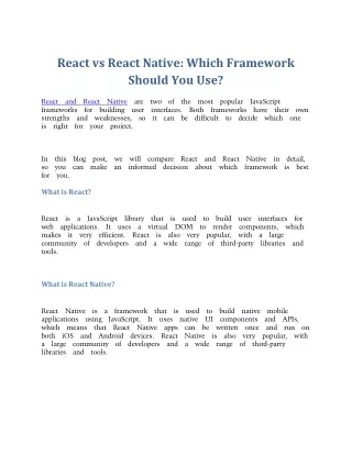 React vs React Native: Comparison for Choosing Right Framework