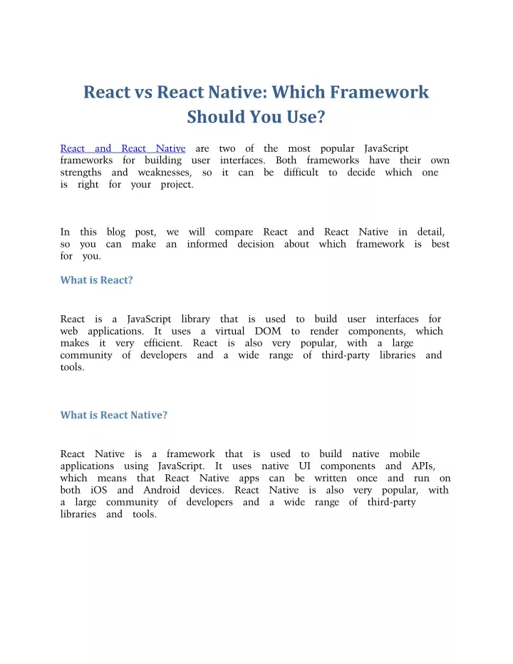 react vs react native which framework should