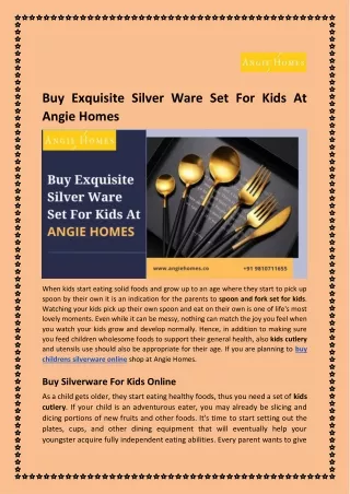 Buy Exquisite Silver Ware Set For Kids At Angie Homes