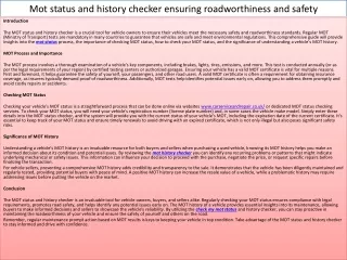 Mot status and history checker ensuring roadworthiness and safety