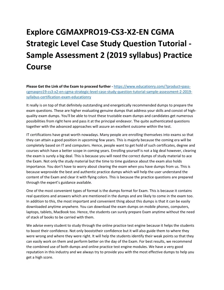 strategic case study exam cgma