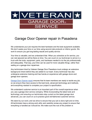 Garage Door Opener repair in Pasadena