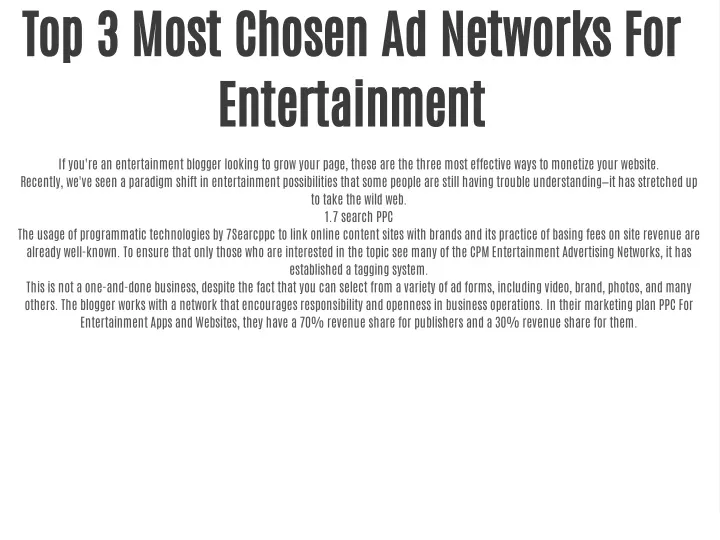 top 3 most chosen ad networks for entertainment