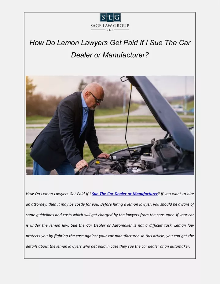 how do lemon lawyers get paid if i sue the car