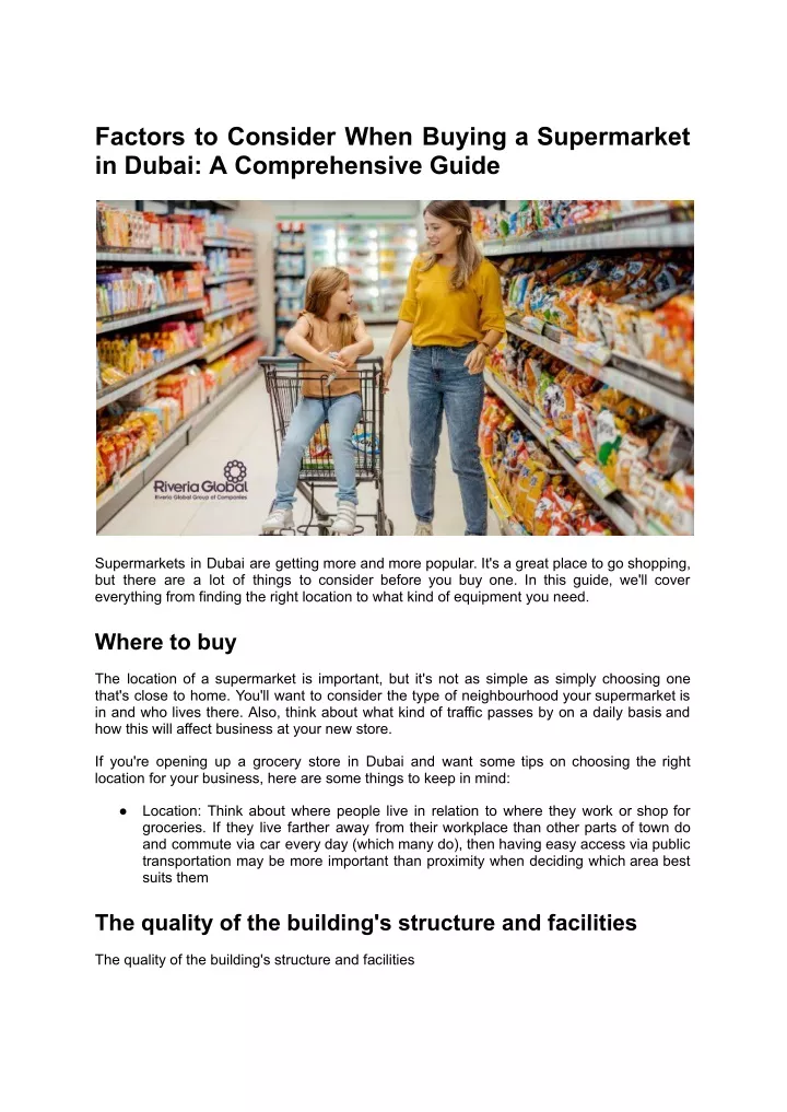 factors to consider when buying a supermarket