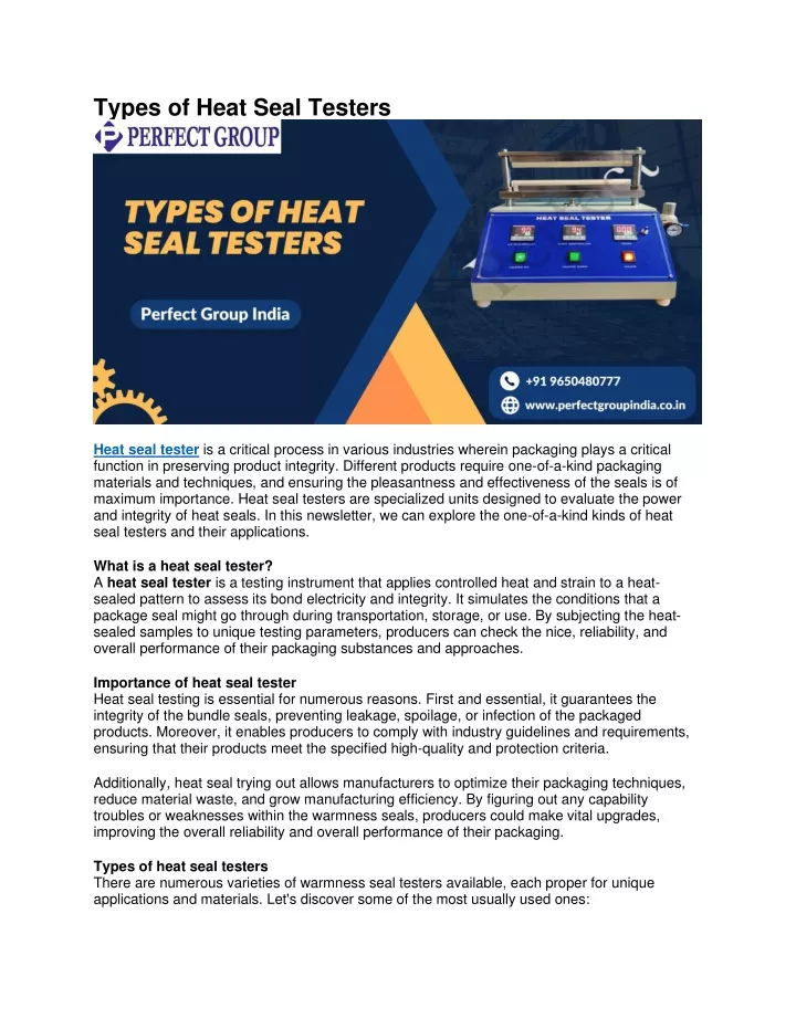 types of heat seal testers