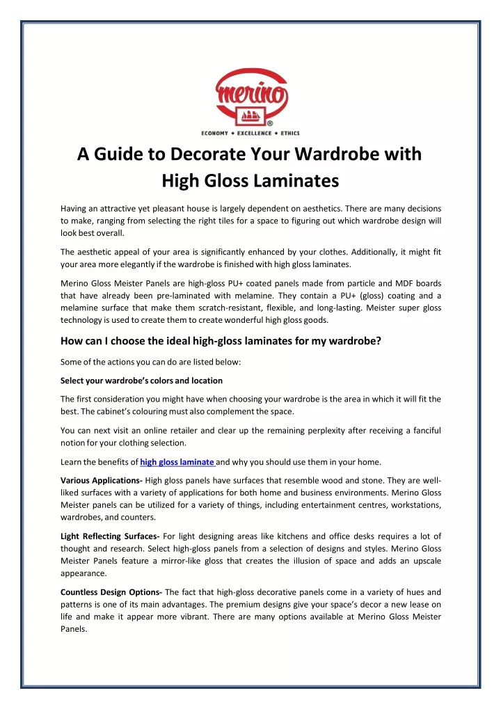 a guide to decorate your wardrobe with high gloss laminates