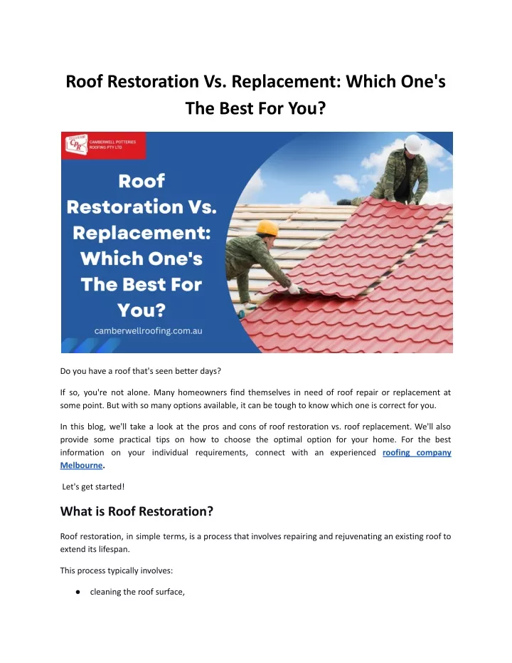 roof restoration vs replacement which