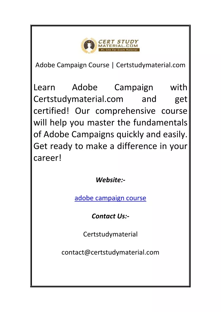 adobe campaign course certstudymaterial com