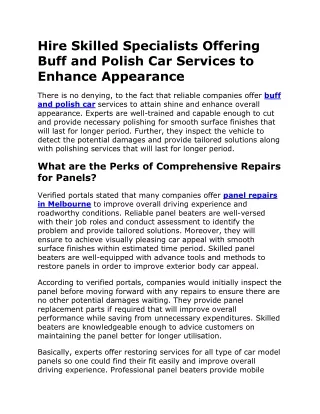 Hire Skilled Specialists Offering Buff and Polish Car Services to Enhance Appearance