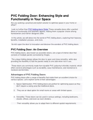 We offer distinctive PVC folding doors Dubai | PVC Folding Door UAE: