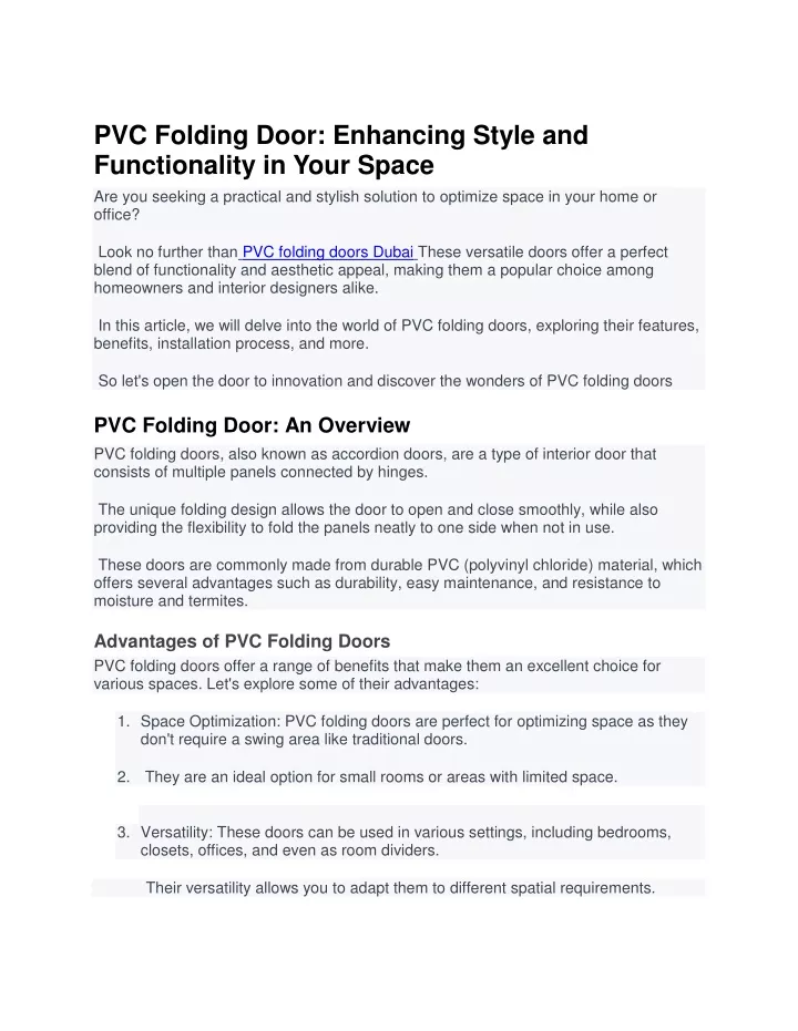 pvc folding door enhancing style