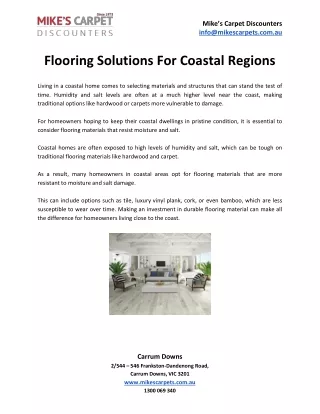 Flooring Solutions For Coastal Regions