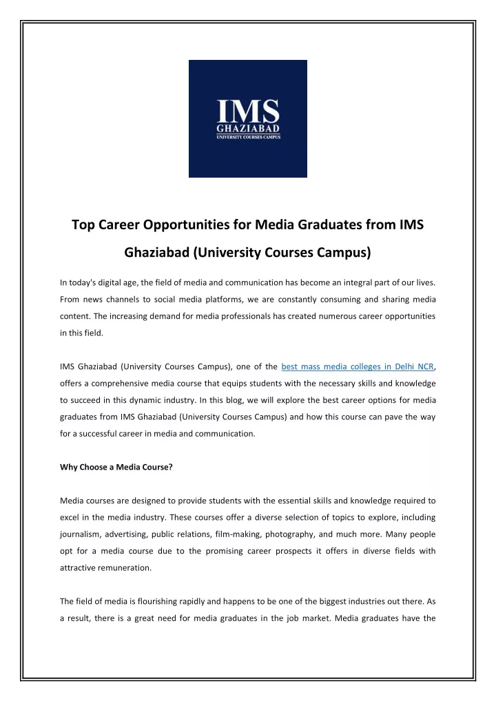 top career opportunities for media graduates from