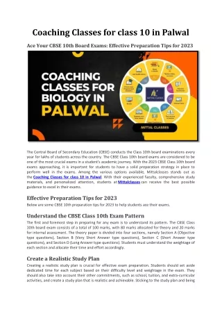 Coaching Classes for class 10 in Palwal