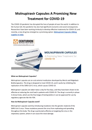 Molnupiravir Capsules A Promising New Treatment for COVID-19