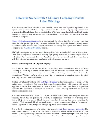 Unlocking Success with VLC Spice Company’s Private Label Offerings