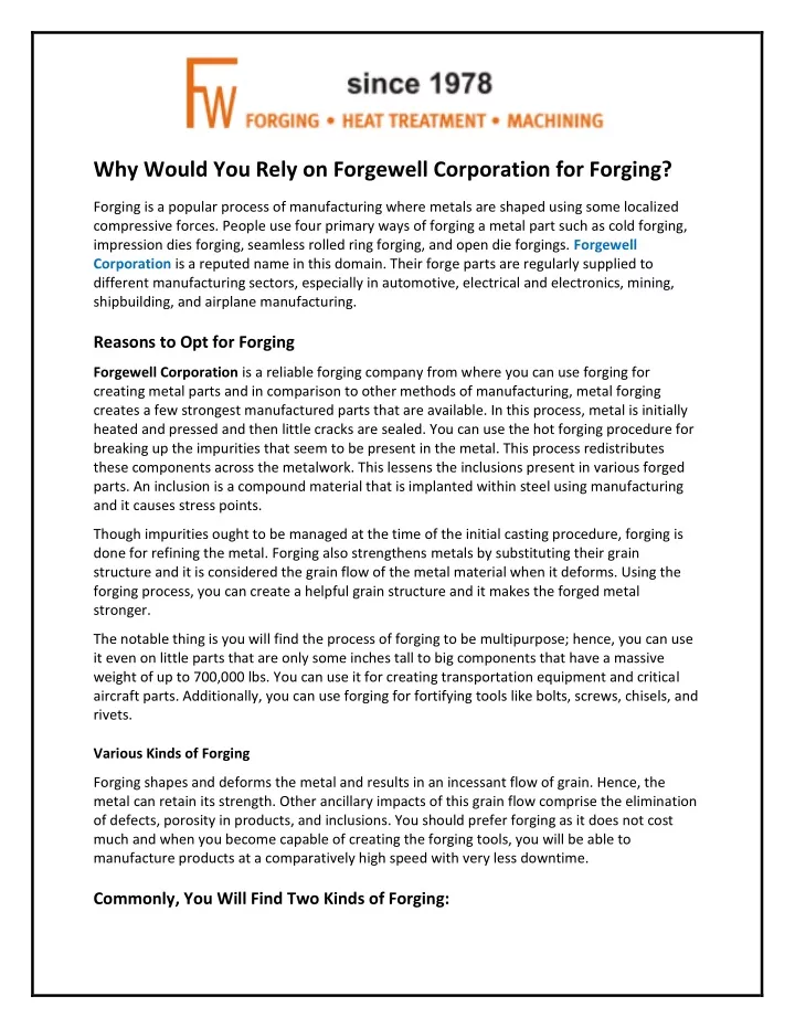 why would you rely on forgewell corporation