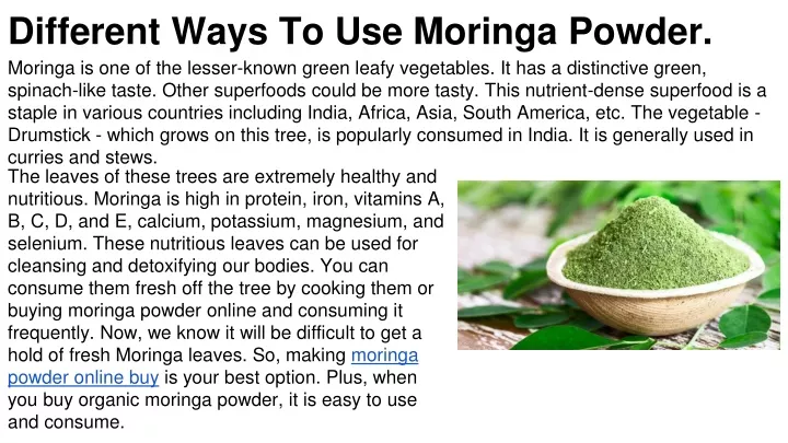 different ways to use moringa powder