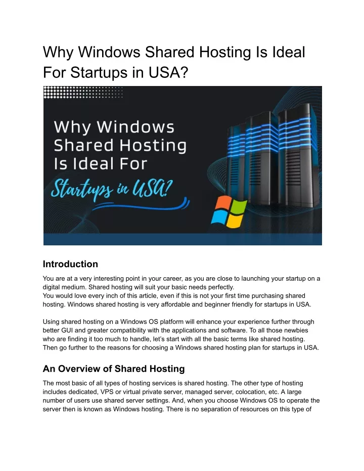why windows shared hosting is ideal for startups
