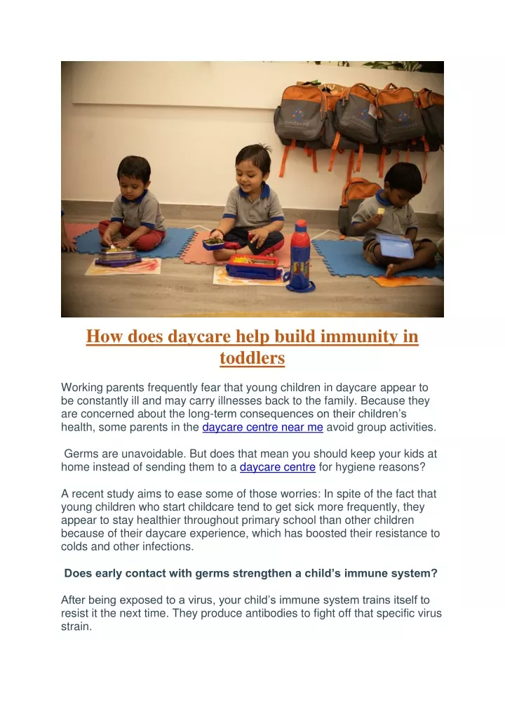 how does daycare help build immunity in toddlers