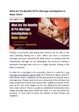 What Are The Benefits Of Pre-Marriage Investigations In Major Cities