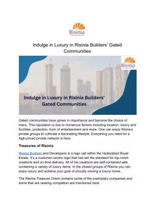 Indulge in Luxury in Risinia Builders’ Gated Communities