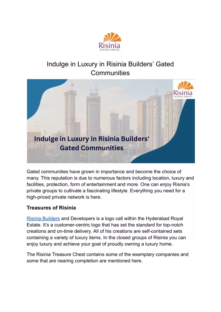 indulge in luxury in risinia builders gated