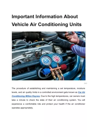 Important Information About Vehicle Air Conditioning Units