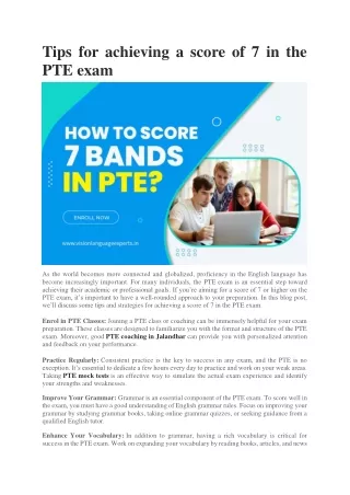 Tips for achieving a score of 7 in the PTE exam