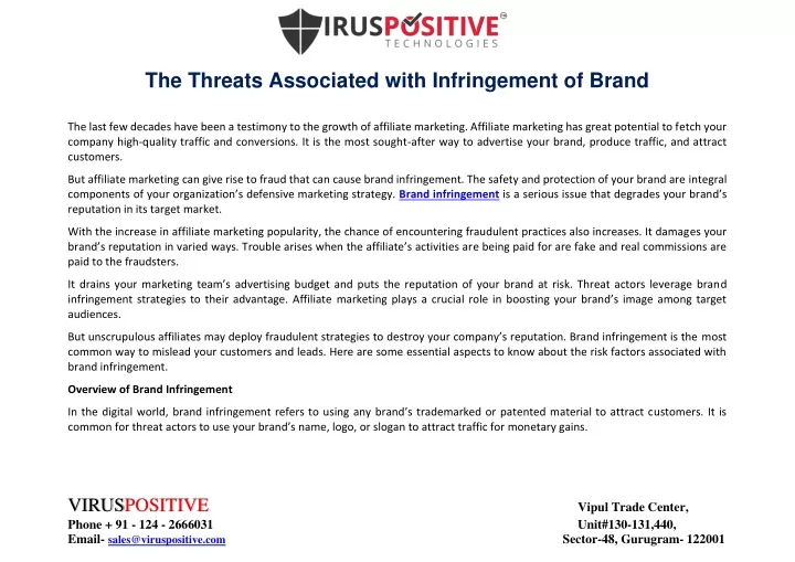 the threats associated with infringement of brand