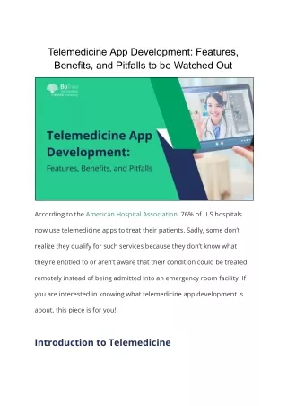 Telemedicine App Development: Features, Benefits, and Pitfalls to be Watched Out