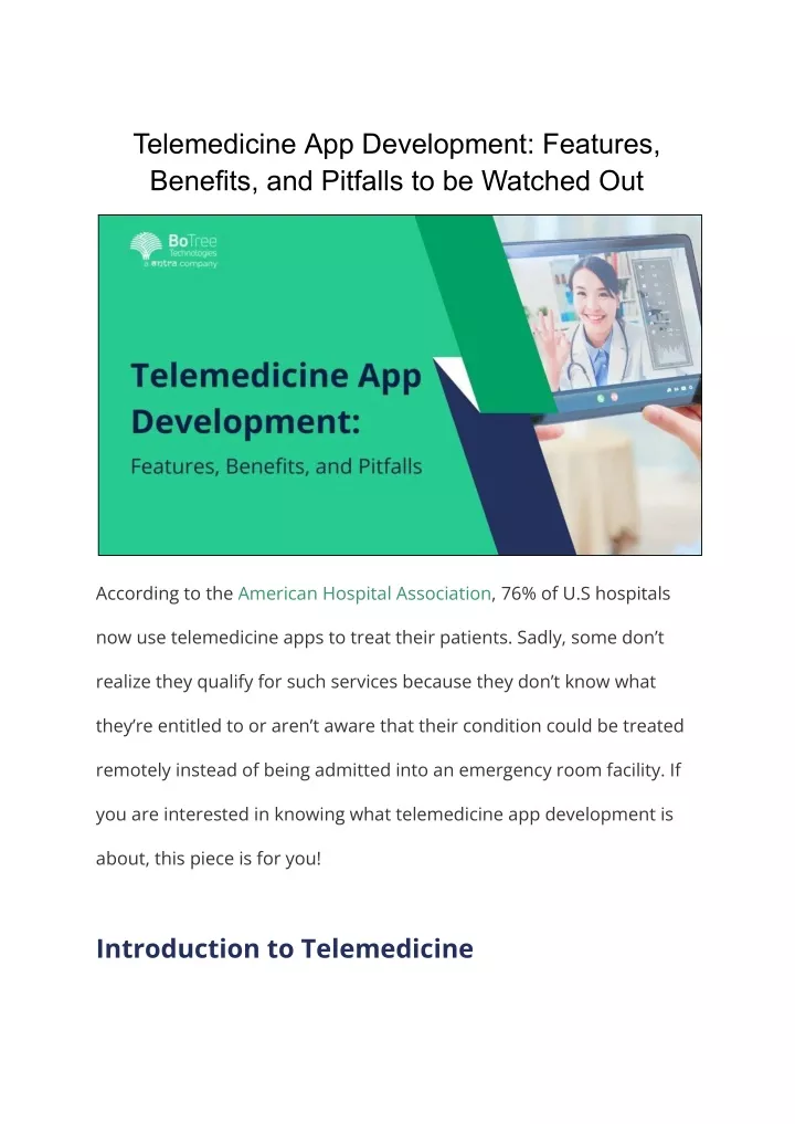 telemedicine app development features benefits