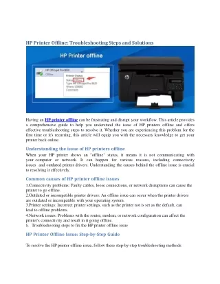 Troubleshooting HP Printer Offline Issue: Step-by-Step Guide