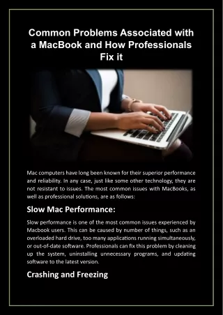 Common Problems Associated with a MacBook and How Professionals Fix it