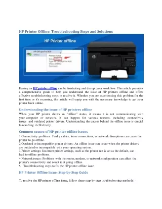 Troubleshooting HP Printer Offline Issue: Step-by-Step Guide